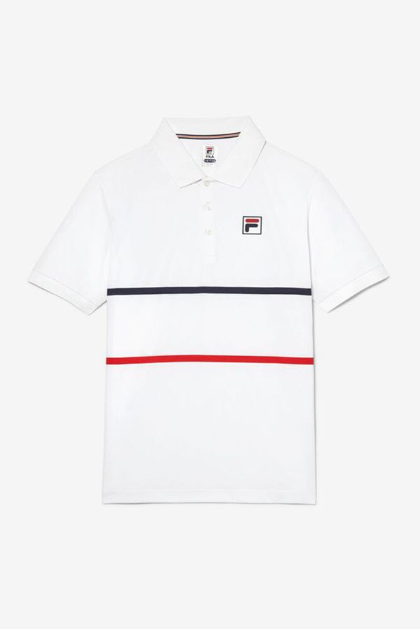 Fila Polokošeľa Panske Biele / Námornícka Modrá / Červené - Krátky Sleeve Tenis S Double Stripe Vypr